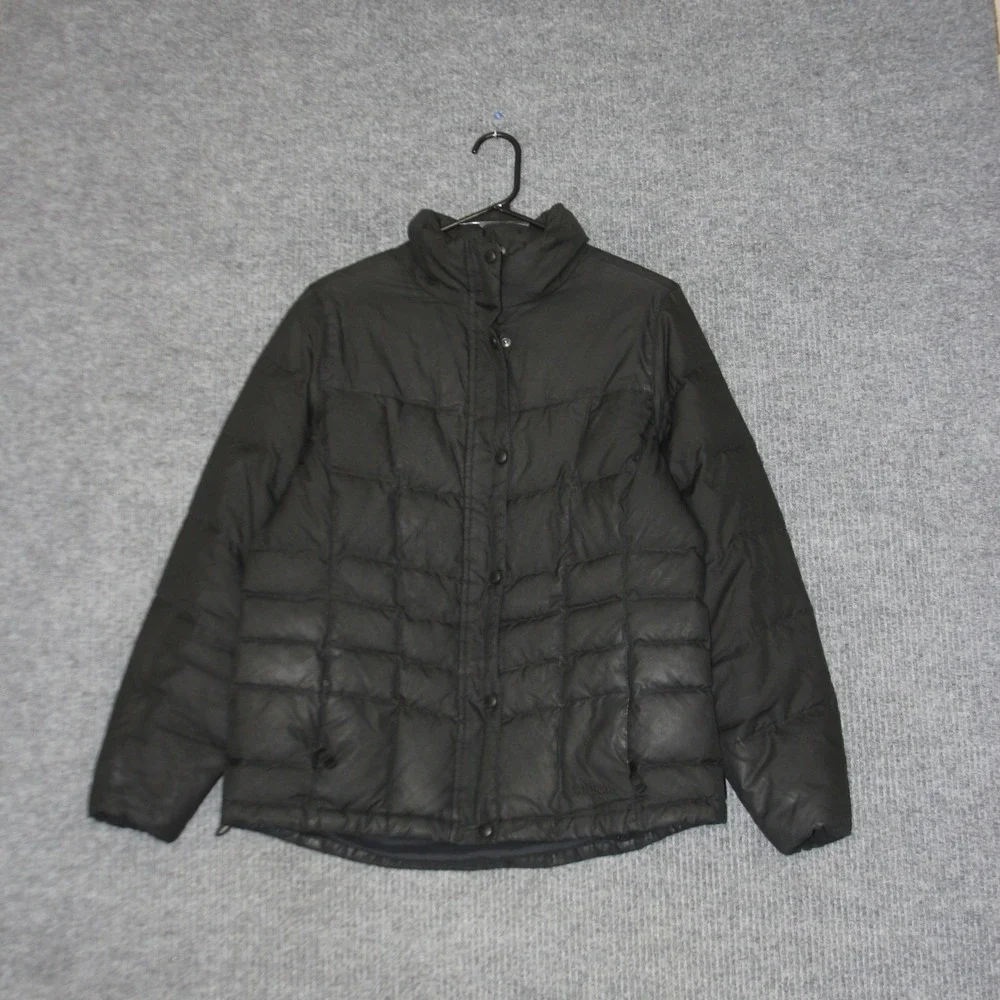 LL Bean Down Puffer Jacket Womens M Black Good Quilted Full‎ Zip Snap 295967